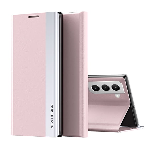 Phone Cover Compatible with Samsung Galaxy S23 FE Magnetic Plating Leather Flip Case + PC Smart Full Body Protective Shell Stand Holder Cover Compatible with Samsung Galaxy S23 FE,Pink