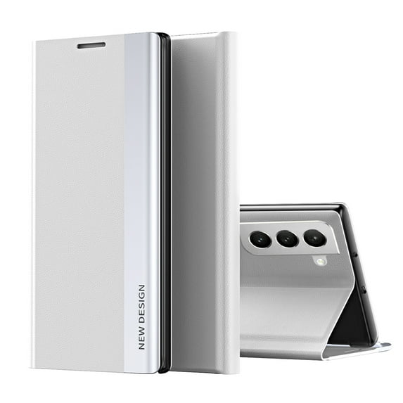 Phone Cover Compatible with Samsung Galaxy S23 Plus Magnetic Plating Leather Flip Case + PC Smart Full Body Protective Shell Stand Holder Cover Compatible with Samsung Galaxy S23 Plus,White