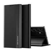 Phone Cover Compatible with Samsung Galaxy S24 Ultra Magnetic Plating Leather Flip Case + PC Smart Full Body Protective Shell Stand Holder Cover Compatible with Samsung Galaxy S24 Ultra,Black