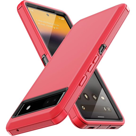 Phone Cover for Google Pixel 6A Case Red | with Built in Screen Protector, Heavy Duty Drop Protection, Full Body, Rugged, Shockproof, Dustproof, Tough Protective