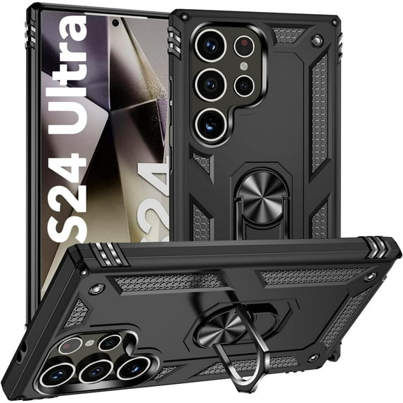Phone Cover for Samsung S24 Ultra 5G Heavy Duty Rugged Protective Case with Rotating Ring Stand Full Body Military Grade Shockproof Shell for Galaxy S24 Ultra 5G Black