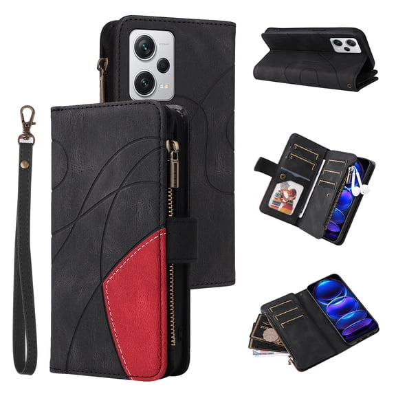 Phone Cover for Xiaomi Redmi Note 12 Pro+, Shockproof Purse 2 Color Assorted 9 Card Slots with Zipper Storage Handbag Case for Xiaomi Redmi Note 12 Pro+