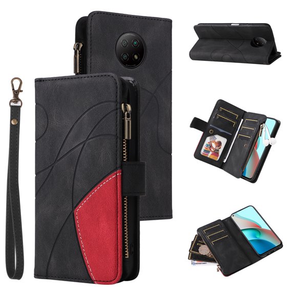 Phone Cover for Xiaomi Redmi Note 9 Pro 4G, Shockproof Purse 2 Color Assorted 9 Card Slots with Zipper Storage Handbag Case for Xiaomi Redmi Note 9 Pro 4G