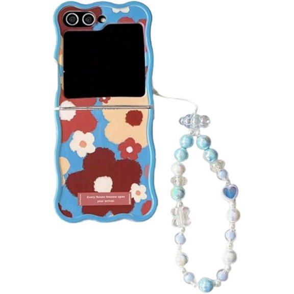 Phone Cover for Galaxy Z Flip 6,Flower Pattern Shockproof Folding Phone Protective Case,Gift for Girls Women (Blue)