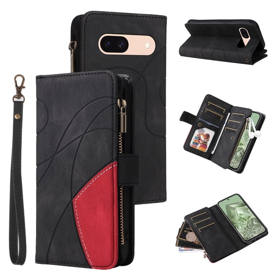 Phone Cover for Google Pixel 9, Shockproof Purse 2 Color Assorted 9 Card Slots with Zipper Storage Handbag Case for Google Pixel 9