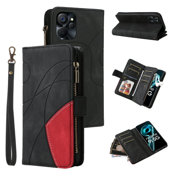 Phone Cover for OPPO Realme V20, Shockproof Purse 2 Color Assorted 9 Card Slots with Zipper Storage Handbag Case for OPPO Realme V20