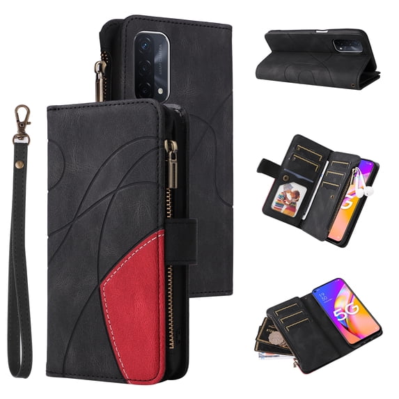 Phone Cover for Oppo A54 5G, Shockproof Purse 2 Color Assorted 9 Card Slots with Zipper Storage Handbag Case for Oppo A54 5G