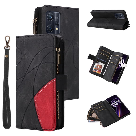 Phone Cover for Oppo Realme 9 Pro Plus, Shockproof Purse 2 Color Assorted 9 Card Slots with Zipper Storage Handbag Case for Oppo Realme 9 Pro Plus