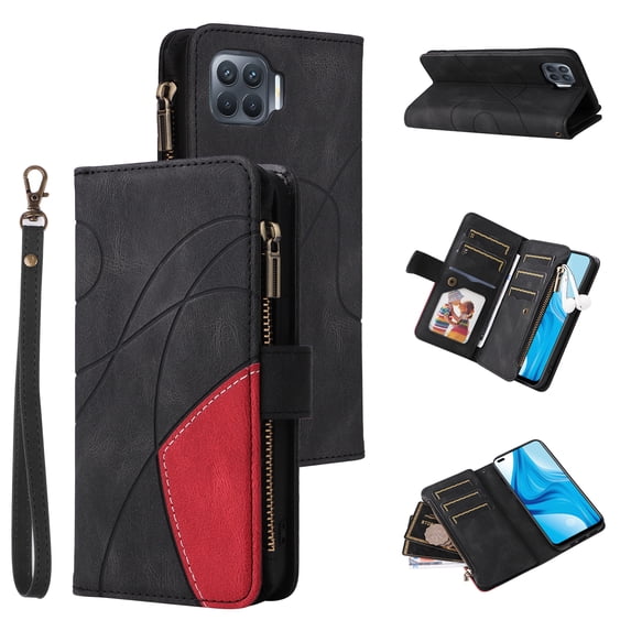 Phone Cover for Oppo Reno4 F, Shockproof Purse 2 Color Assorted 9 Card Slots with Zipper Storage Handbag Case for Oppo Reno4 F