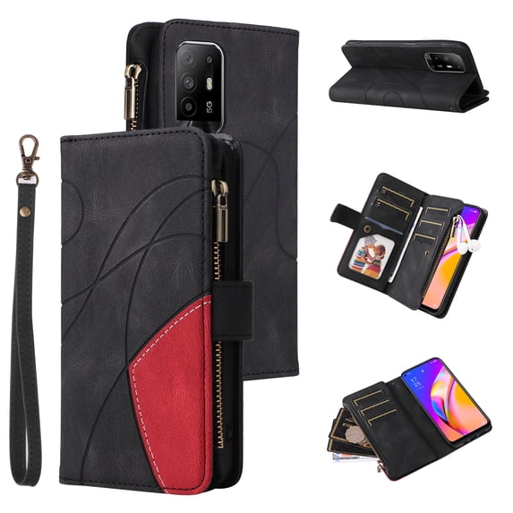 Phone Cover for Oppo Reno5 Z 5G, Shockproof Purse 2 Color Assorted 9 Card Slots with Zipper Storage Handbag Case for Oppo Reno5 Z 5G