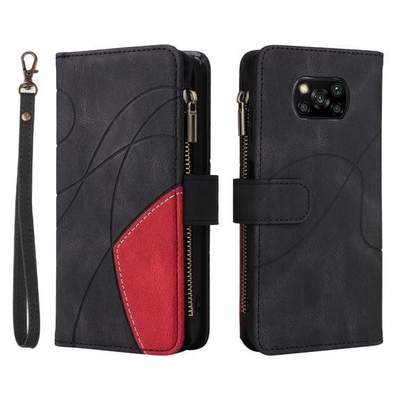 Phone Cover for Poco X3, Shockproof Purse 2 Color Assorted 9 Card Slots with Zipper Storage Handbag Case for Poco X3