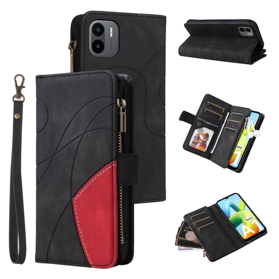 Phone Cover for Xiaomi Redmi A1, Shockproof Purse 2 Color Assorted 9 Card Slots with Zipper Storage Handbag Case for Xiaomi Redmi A1