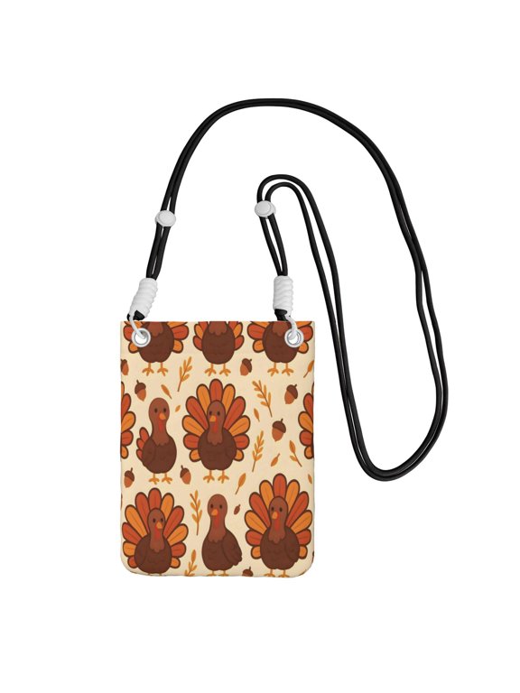 Phone Crossbody Bag Compact Multi Functional Cell Phone Pouch Wallet Card Holder With Adjustable Strap Lightweight Casual For Shopping Travel Black Colorful Turkey Pattern