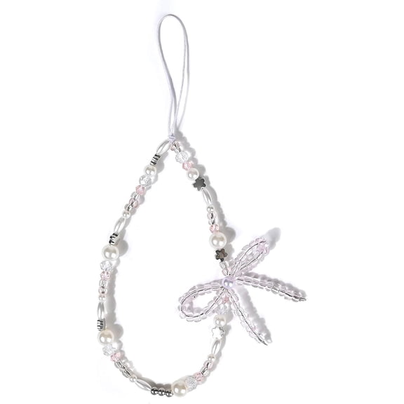 Phone Cute Crystal Beaded Bow Aesthetic Universal Cell Phone Lanyard Wrist Strap Accessories for Bag Camera Pendants Decor-Pink