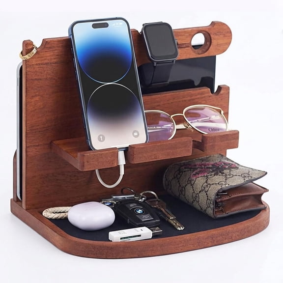 Phone Docking Station for Men, Husband, Dad.-Nightstand & Desk Organizer-Anniversary Idea from Wife-Wallet, Key Holder,Watch & Essentials