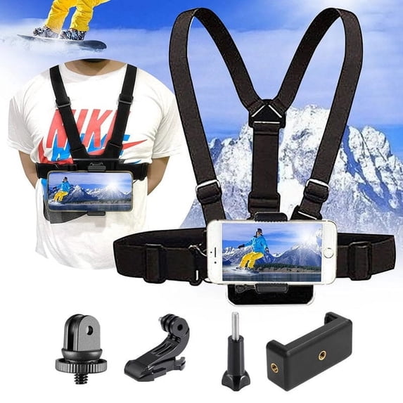 Phone First-Person Perspective Shooting Mount for Phone and Action Camera, Ideal for Outdoor Activities and Vlogging, Chest Strap Mobile Phone Holder First Perspective Cycling Photography Tool