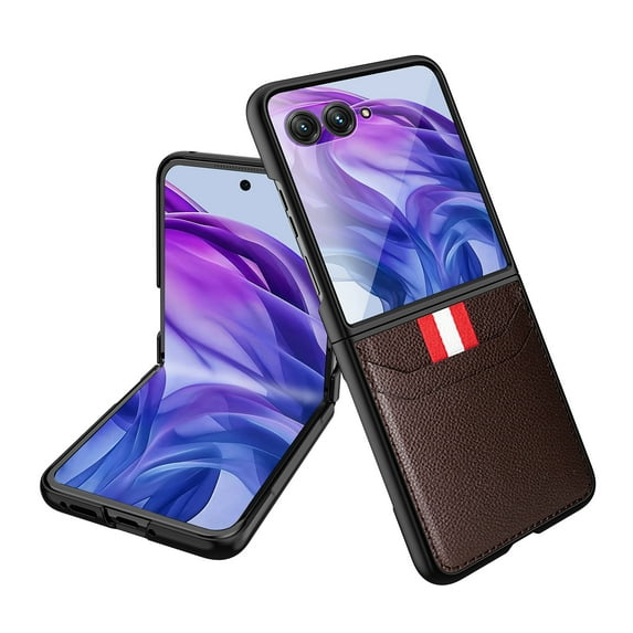 Phone Flip Case for Motorola Razr 60 Ultra/Razr Ultra 2025 Case with Card Slot, Built-in Tempered Glass Screen Protector Premium PU Leather Slim Case Hard PC Bumper Protective Case, Brown