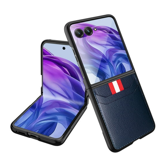 Phone Flip Case for Motorola Razr 60 Ultra/Razr Ultra 2025 Case with Card Slot, Built-in Tempered Glass Screen Protector Premium PU Leather Slim Case Hard PC Bumper Protective Case, Blue