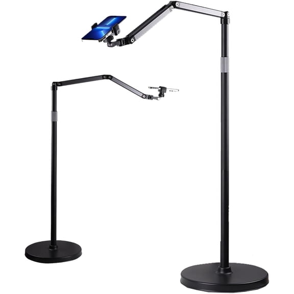 Phone Floor Stand for Recording Cell Phone Holder for Bed, Adjustable Tall Stand with Ultra-Long Extension Arm, 360° Swivel, Compatible with iPhone Samsung and More