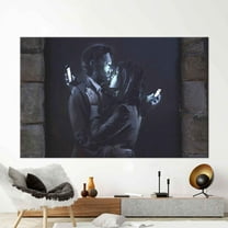 Phone Graffiti Poster, Banksy Woman And Man Printed Canvas, Banksy Art, Banksy Mobile Phone Lovers, Graffiti Poster, Couple Graffiti Printed Canvas, Canvas Wall Decor - Rolled Canvas