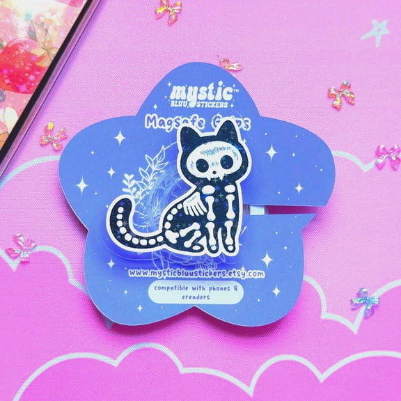Phone Grip | Grip | Magnetic Phone Stand for iPhone | Skeleton Cat Spooky Aesthetic