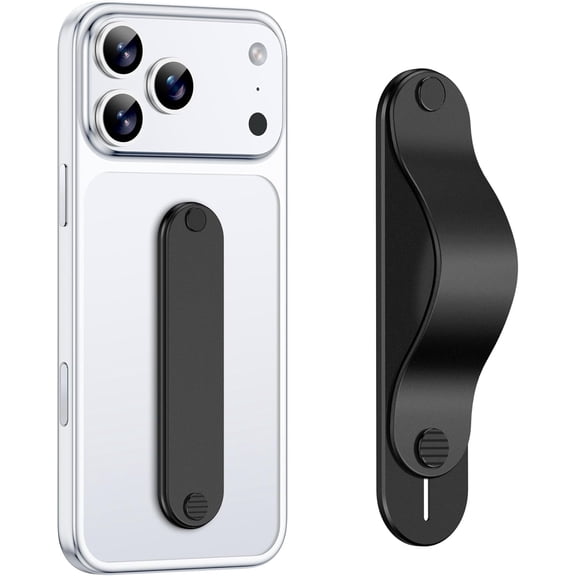 Phone Grip Holder, Finger Strap Stand, Metal Aluminum Alloy Kickstand with Soft TPU Loop - Universal Ultra Slim Comfortable Hand Grip for iPhone Samsung and Most Smartphones, Black
