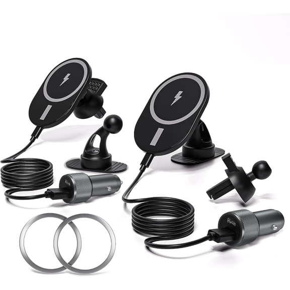 Phone Holder,2 Pack Mount 15W-Qi Charger Dashboard Windshield Vent Cell Phone Holder for Your Compatible with 17 Pro Max/17 Air/16 Pro/15 Plus/14/13/12/11