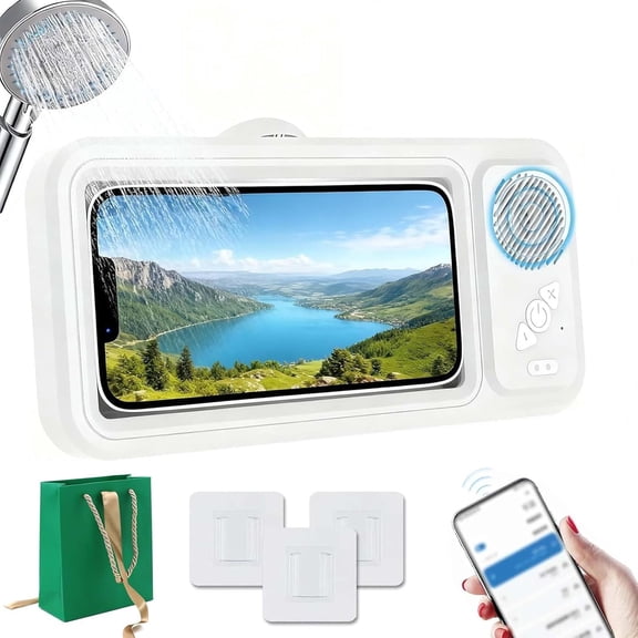 Phone Holder, 2026 New Phone Holder with Speaker, Shower Phone Case, 360° All-Inclusive on Any Surface, Touch-Friendly, Punch-Free Design