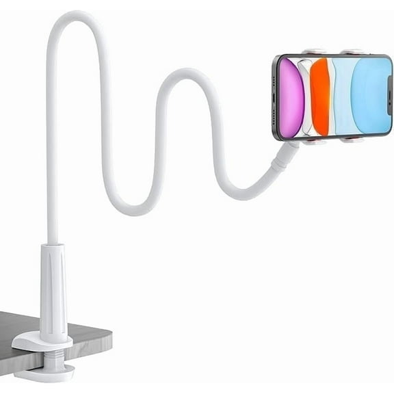 Phone Holder for Bed, Flexible Lazy Arm Cell Phone Holder 360 Adjustable Clamp Bracket Mount Desk for iPhone 14 Pro Max Plus, 13 12 Pro Max Mini, 11 Pro Xs XR X 8, Phones(1 Piece of White)