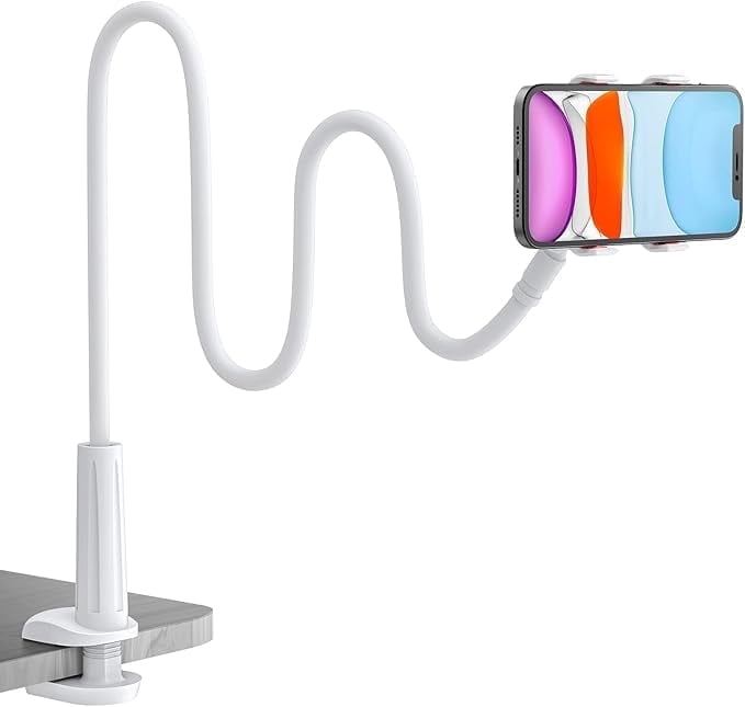 Phone Holder for Bed, Flexible Lazy Arm Cell Phone Holder 360 Adjustable Clamp Bracket Mount Desk for iPhone 14 Pro Max Plus, 13 12 Pro Max Mini, 11 Pro Xs XR X 8, Phones（1 Piece of White）