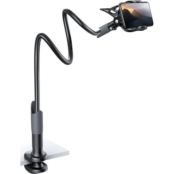 Phone Holder Bed Gooseneck Mount - Cell Phone Clamp Clip for Desk, Flexible Lazy Long Arm Headboard Bedside, Overhead Mount Stand, Compatible with iPhone 15 Pro Max/Plus XR X 8 7 6 Plus