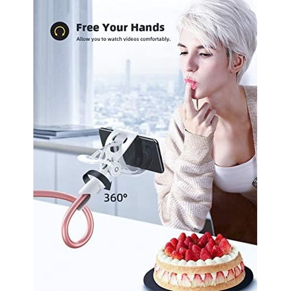 Phone Holder Bed Gooseneck Mount - Cell Phone Clamp Clip for Desk, Flexible Lazy Long Arm Headboard Bedside, Overhead Mount Stand, for 4-7" Phone, iPhone 15 Pro Max, 14 Plus, 13, Rose Gold