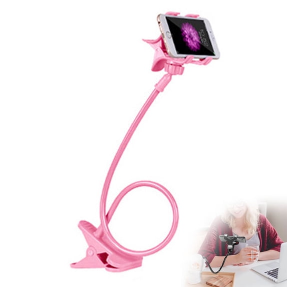 Phone Holder Bed Gooseneck Mount, Cell Phone Clamp Clip for Desk, Flexible Long Arm Headboard Bedside Lazy Bracket, Overhead Table Stand, Suitable For All Mobile Phone Models(Pink)