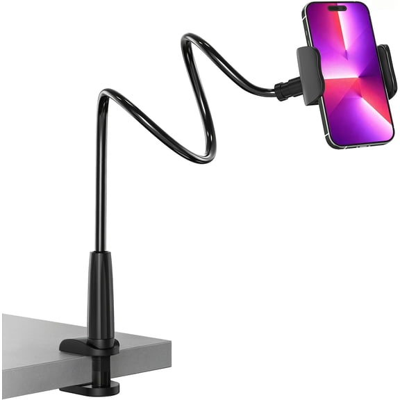 Phone Holder for Bed, Gooseneck Phone Holder for Desk, Cell Phone Mount with Flexible Long Arm, Compatible with iPhone 17/16 Pro Max, 15, 14, and Other 3.57" Devices