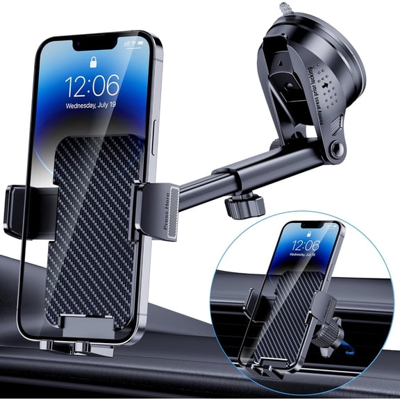Phone Holder Car [Military-Grade Suction] Universal [Thick Case Friendly] Automobile Accessories Dashboard Air Vent Windshield Mount Fit for iPhone Android Smartphones