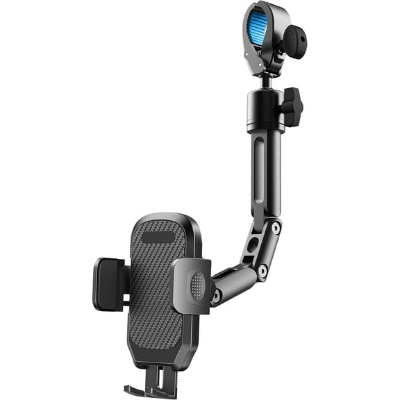 Phone Holder Car, Rear View Mirror Phone Holder - Aluminum Alloy Mount Multi-Angle Adjustment Rotatable and Retractable Compatible with All 4-7 Inch iPhone and Android Cell Phones