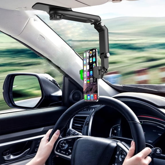 Phone Holder for Car Sun Visor, 360 Rotatable and Retractable Cell Phone Holder Clip, Multifunctional Phone Mount for Car/Home/Kitchen/Watching Movies Fit All iPhone Smartphones