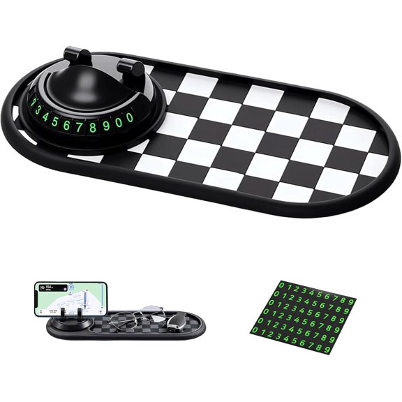 Phone Holder Dashboard Pad, 360° Rotatable Anti-Slip Mat with Temporary Parking Number, for Phone Sunglasses Keys