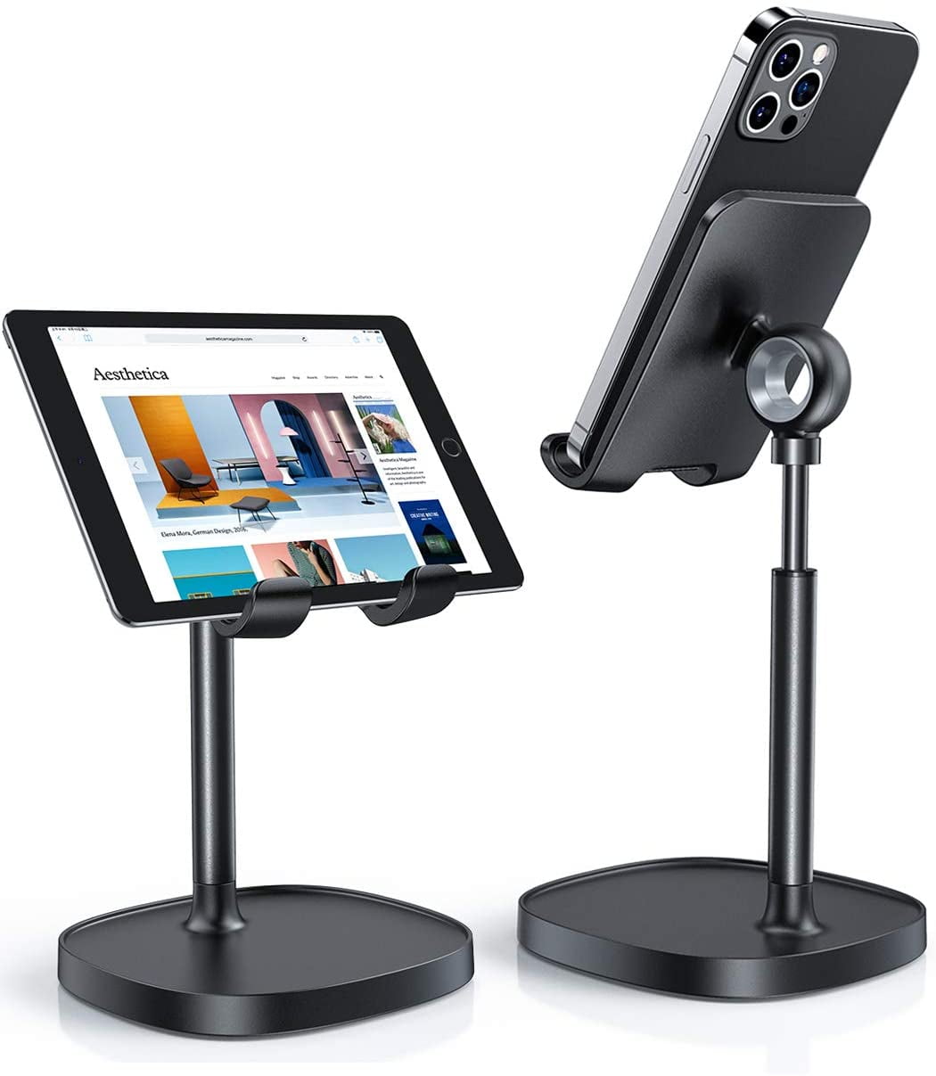 Phone Holder Desk Accessories Stand, Reduce Neck Pain Height Angle Adjustable Cell Phone Stand, Taller, and More Photogenic iPhone Stand When Phone & Tablets Video