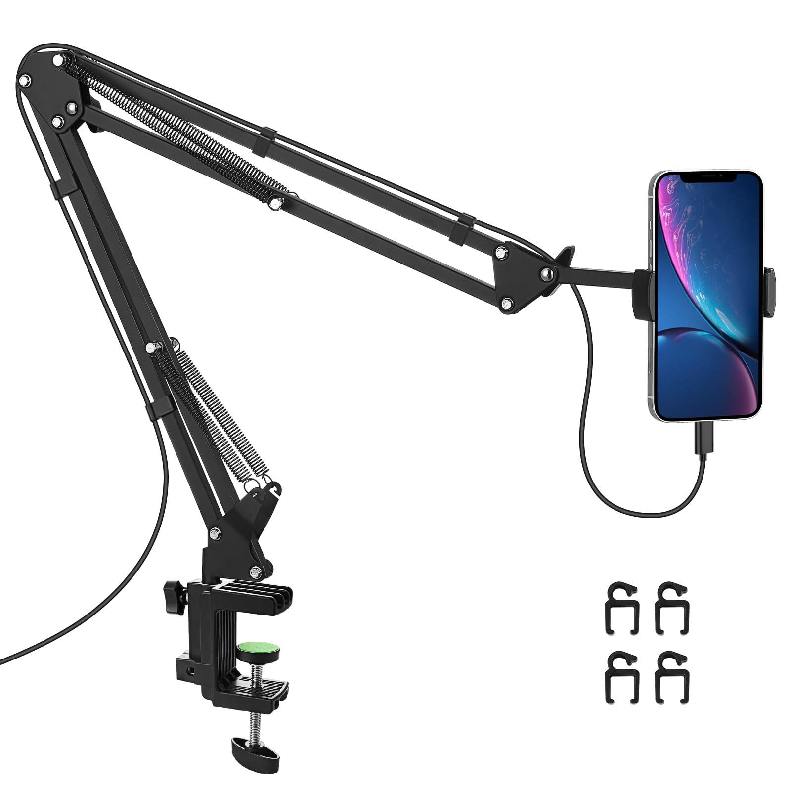Phone Holder for Desk, Phone Holder for Bed with Adjustable Clamp Clip, Flexible Phone Stand Lazy Bracket Mount Long Arms Clamp for iPhone, Samsung, Google Pixel, Moto (Black) C40