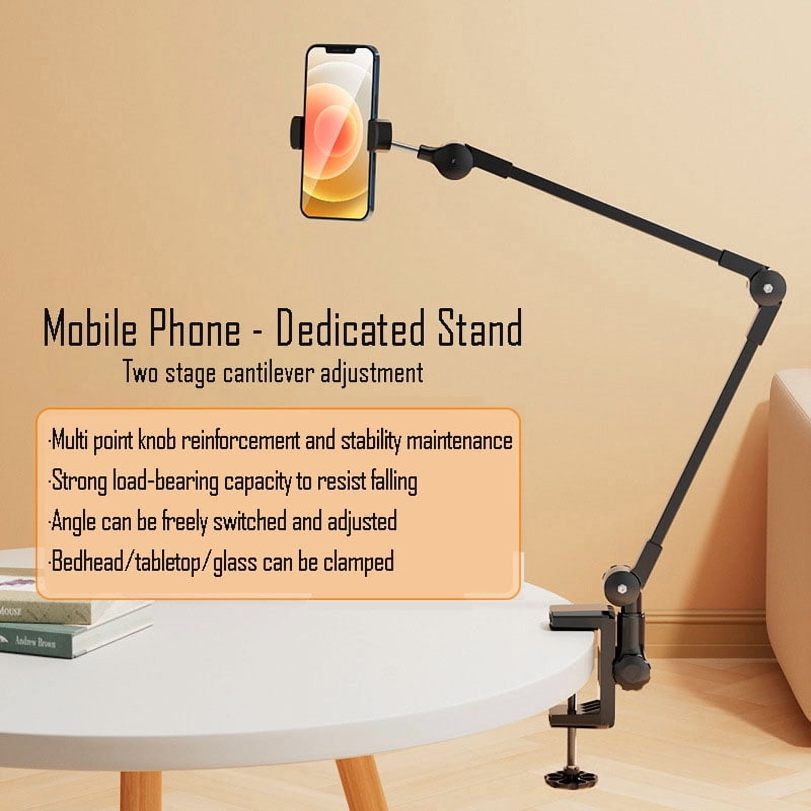 Phone Holder for Desk, Phone Holder for Bed with Adjustable Clamp Clip, Flexible Phone Stand Lazy Bracket Mount Long Arms Clamp for iPhone, Samsung, Google Pixel, Moto,Mobile phone-specific