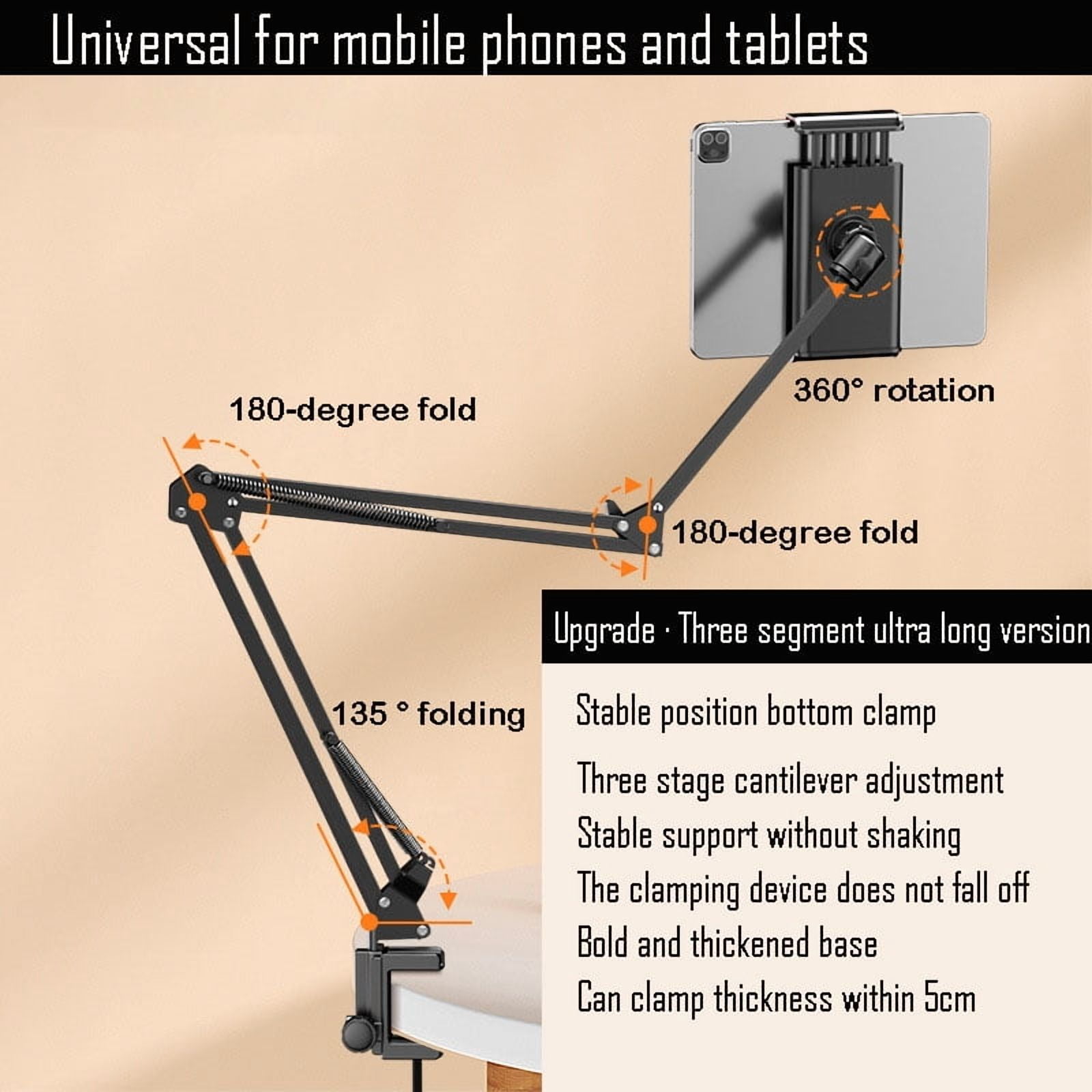 Phone Holder for Desk, Phone Holder for Bed with Adjustable Clamp Clip, Flexible Phone Stand Lazy Bracket Mount Long Arms Clamp for iPhone, Samsung, Google Pixel, Moto
