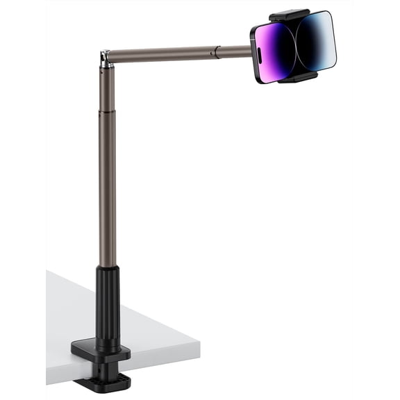 Phone Holder, Flexible Long Arm,Overhead Mount,360 Angle Adjustable, C Clamp for Headboard Bedside&Table&Desk,Compatible with 3.5"-6.9" Phone,iPhone 16 15 Plus/Pro Max W Visit the Viozon Store black