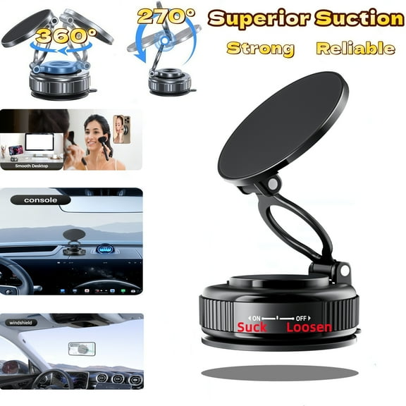 DnxnIaIfy Phone Holder,Vacuum Magnetic Cell Phone Holder for Car In-vehicle dashboard centre console 360Folding Suction Cup Household Lazy Holder for Multi-Purpose Scenes