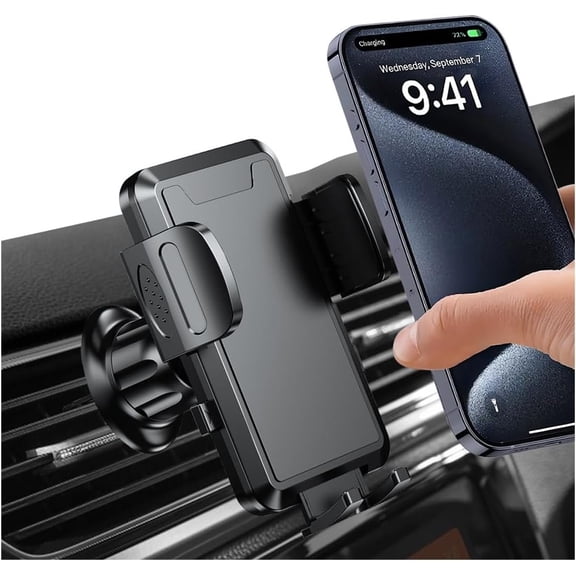 Phone Holder Mount, 360? Rotation Adjustable Phone Stand with Metal Hook Clip, Auto Cellphone Holder Mount for Air Dashboard Windshield Vent, for SUV RV (Black)
