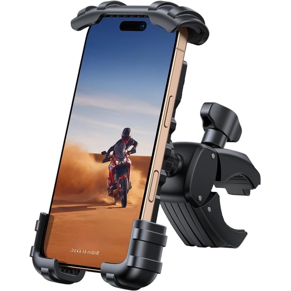 Phone Holder Mount - Handlebar Phone Mount Clamp, One Hand Operation, ATV Scooter Phone Clip for Air 17 16 15 / 14 , S20 and 4.7-6.8" Cellphone, Black