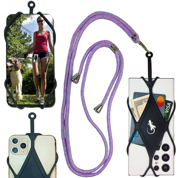 Phone Holder Neck by Gecko - Cell Phone Lanyard Phone Leash - Cell Phone Tether Smartphone Strap (COTTON CANDY XL Neck - Black Diamond)