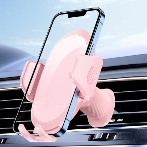 Phone Holders for Your Car with Metal Hook Clip, Cell Phone Mounts Air Vent Cell Phone Stand Car Mount, Universal Automobile Cradle Fit for iPhone Android and All Smartphones (Pink)