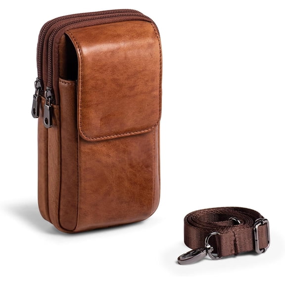 Phone Holster for Belt Men, Belt Clip Wallet Case Fit for  16/15/14/13/12 Pro Max,  Galaxy S25 Ultra Belt Pouch, Travel Crossbody Cell Phone Purse Belt Bag (Brown)