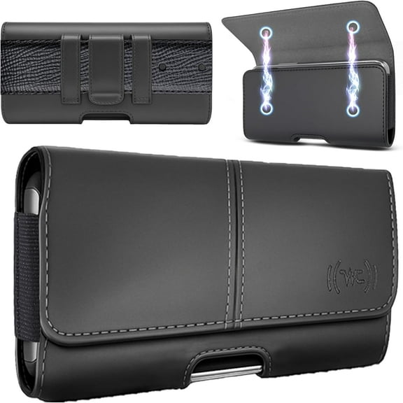 Phone Holster for Men & Women, Horizontal Cell Phone Case, Fits 17/16/15/14/13/12 Pro Max, Belt Clip/Loop Carrying Phone Pouch Holder, Black X-Large
